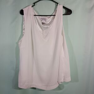 White Sleeveless Blouse V Neck Lace Detail Tank Top Lightweight